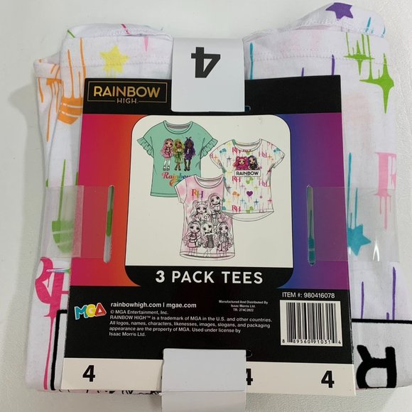 Rainbow High Girls 3-pack Tees 4 Short Sleeve Graphic Print T-Shirts 4 - Picture 4 of 6